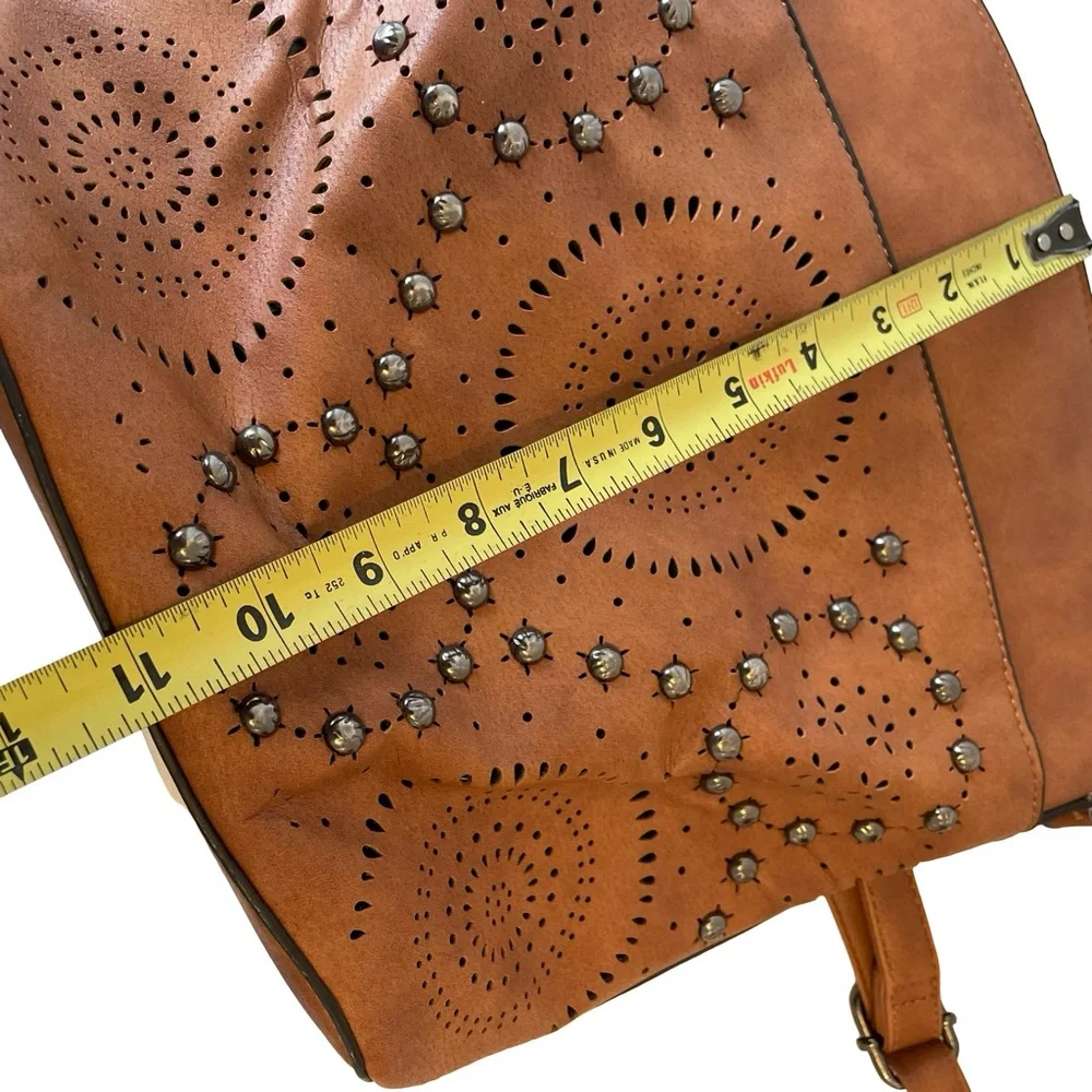 Sam & Hadley Brown Crossbody Bag with Decorative Stud and Cutout Details
